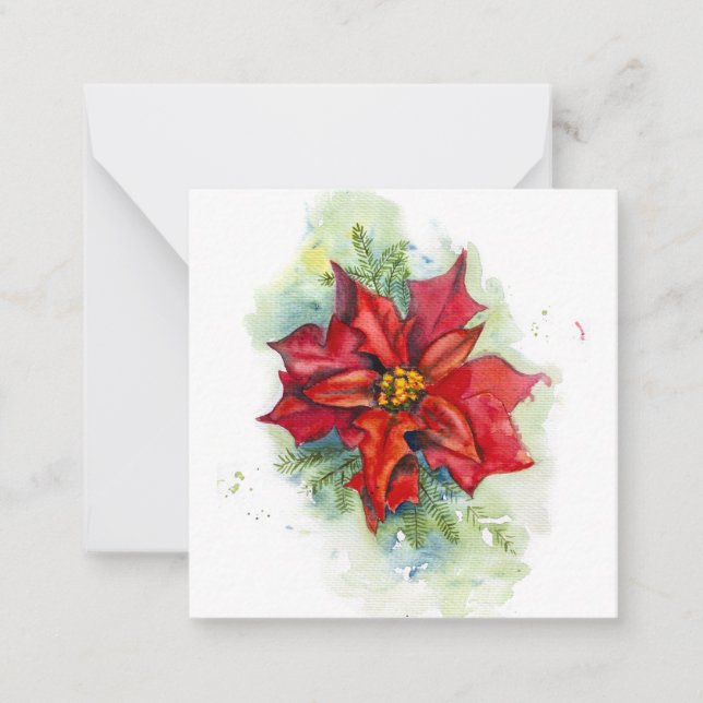 Carte De Correspondance Dessin aquarelle fleur rouge de Noël (Devant)