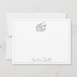 Carte De Correspondance Dessin au trait personnalisé de joueuse de piano f