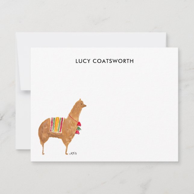 Carte De Correspondance Dessin de lama mignon avec monogramme, Art animali (Devant)