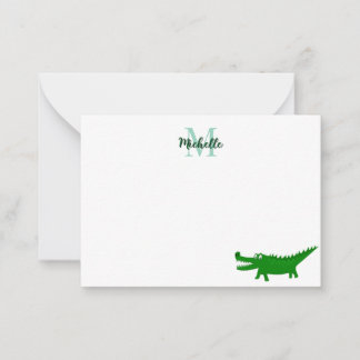 Carte De Correspondance Dessin de mignon alligator Monogramme modifiable