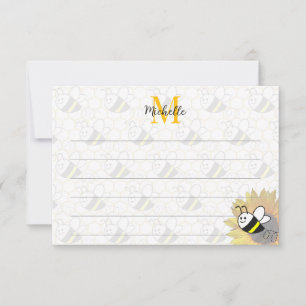 Carte De Correspondance Dessin de tournesol d'abeille à miel Ligné personn