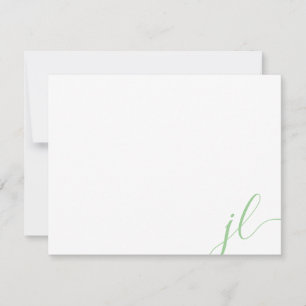 Carte De Correspondance Deux Initiales de Calligraphie Script Vert Sauge
