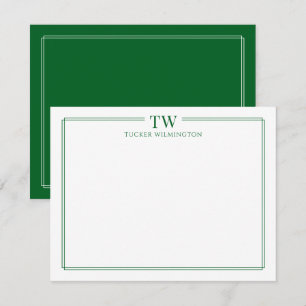 Carte De Correspondance Deux Initiales Modernes Papeterie Bordure Vert Lég