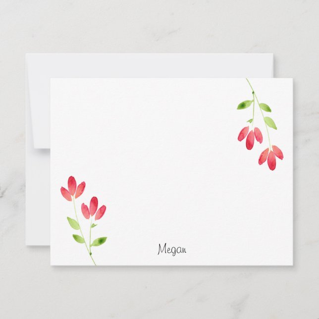 Carte De Correspondance Deux tiges de fleurs d'aquarelle rouge (Devant)
