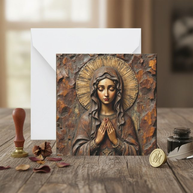 Carte De Correspondance Dévotion sculptée Marie en bois (Créateur téléchargé)