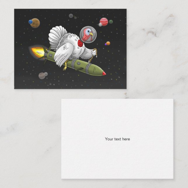 Carte De Correspondance Dinde de Noël Fusée dans l'espace (Devant / Derrière)