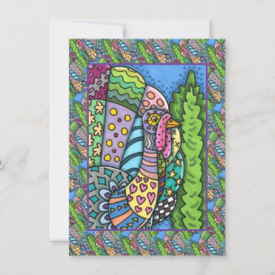 CARTE DE CORRESPONDANCE DINDON DE THANKSGIVING, PLUMAGE PATCHWORK, ART POP