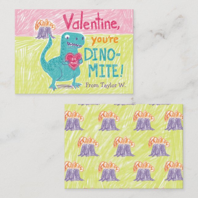 Carte De Correspondance Dinosaur Classroom Valentine Note Card (Devant / Derrière)