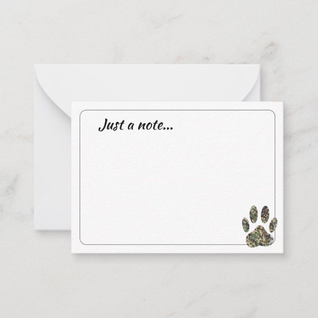 Carte De Correspondance Distressed Camo Dog Paw Print Just a Note (Devant)