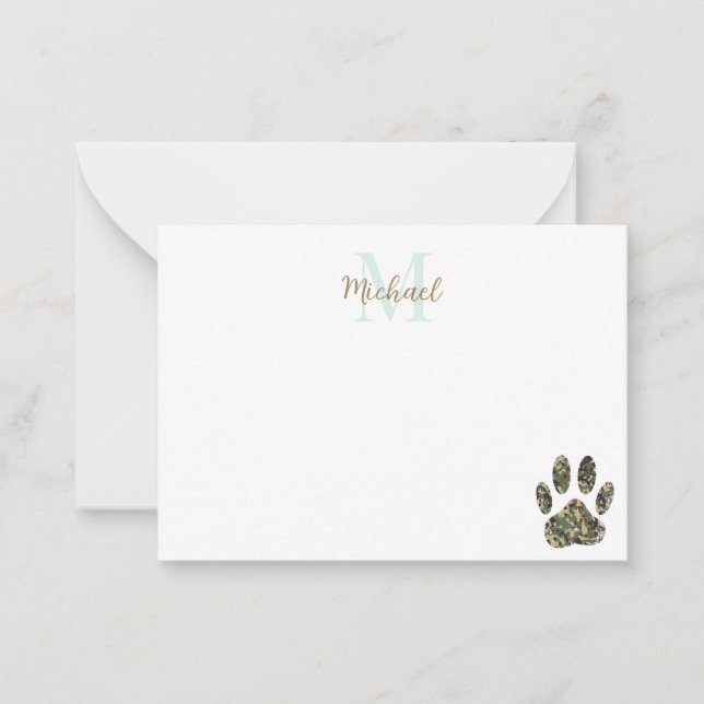 Carte De Correspondance Distressed Camo Dog Paw Print Monogram (Devant)
