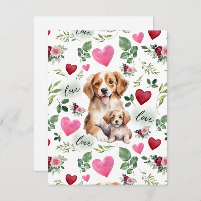 Carte De Correspondance Dog Love Valentine’s Day Card in White (Devant / Derrière)