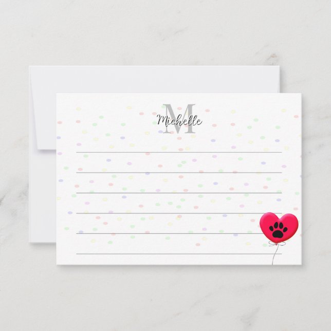 Carte De Correspondance Dog Party Dog Paw Confetti Drawing Lined Monogram (Devant)