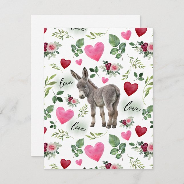 Carte De Correspondance Donkey Love Valentine’s Day Card in White (Devant / Derrière)