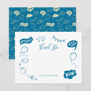 Carte De Correspondance Doodle Moderne Merci Bleu