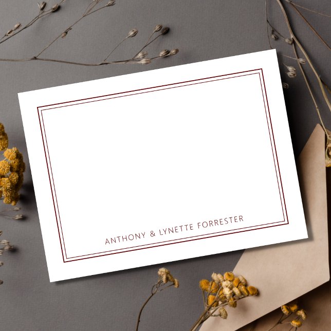 Carte De Correspondance Double Bordure Classique Rouge Bourgogne (Créateur téléchargé)