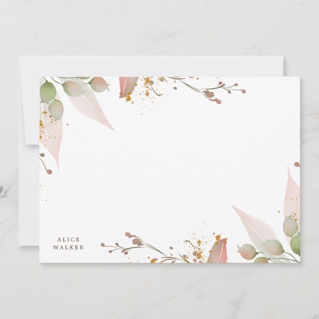 Carte De Correspondance douce aquarelle or hiver verdure (Devant)