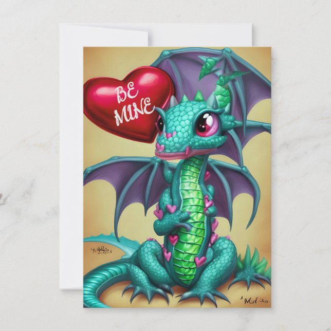 Carte De Correspondance Dragon avec cœur de la Saint-Valentin (Devant)