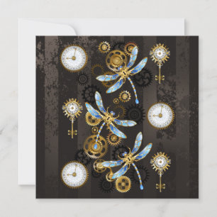 Carte De Correspondance Dragonflies de Steampunk sur arrière - plan rayé b