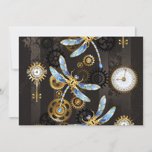 Carte De Correspondance Dragonflies de Steampunk sur arrière - plan rayé b (Devant)