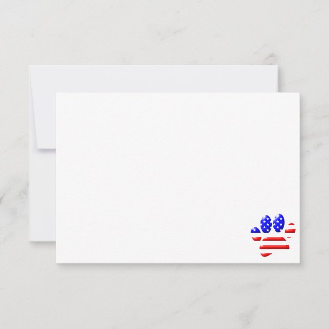 Carte De Correspondance Drapeau américain empreinte de patte de chien Blan (Devant)