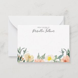 Carte De Correspondance Du Bureau De L'Aquarelle Rose Vierge Floral