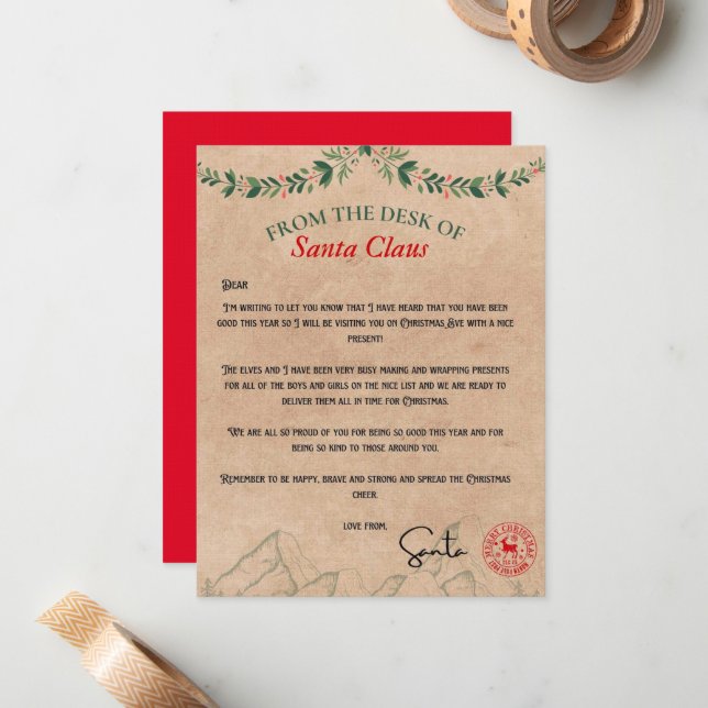 Carte De Correspondance Du Bureau Du Père Noël Kraft (Devant/Arrière en situation)