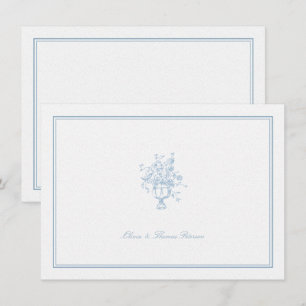 Carte De Correspondance Dusty Blue Bouquet Classique Cadre Mariage Couple