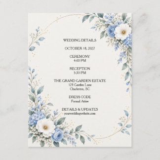 Carte De Correspondance Dusty Blue Floral Wedding Details Card