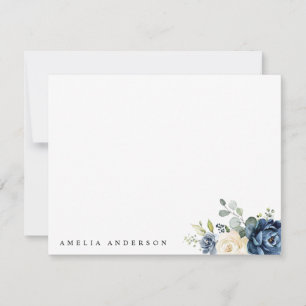 Carte De Correspondance Dusty Blue Navy Champagne Ivory Floral Wedding