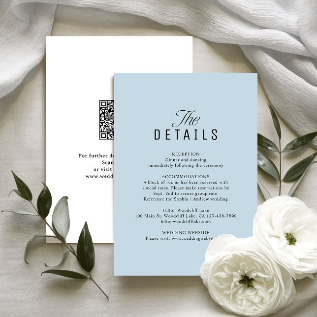 Carte De Correspondance Dusty Blue QR Code Classy Wedding Details (Dusty Blue QR Code Classy Wedding Details Note Card)