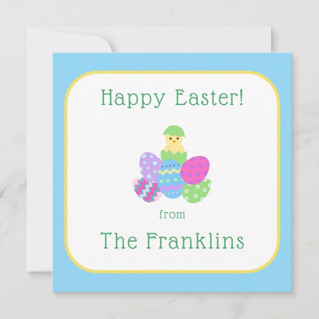 Carte De Correspondance EASTER Chick Eggs and Bright Blue  (Devant)