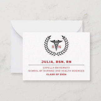 Carte De Correspondance École d'infirmières Black Red RN Promotion de fin