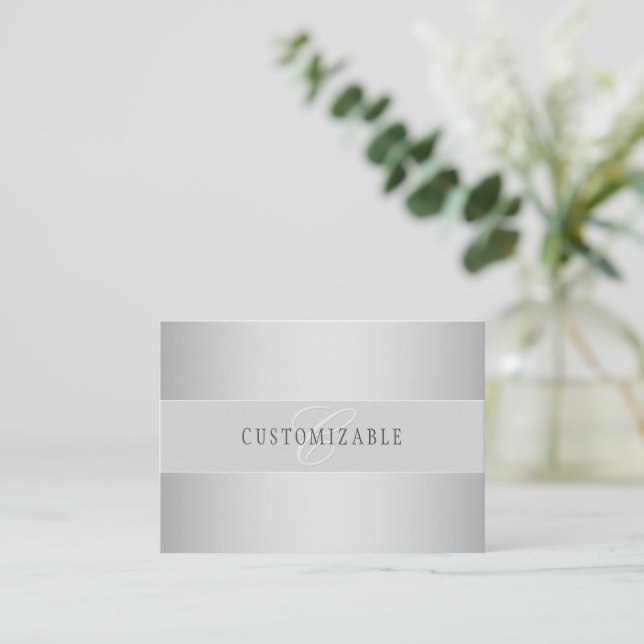 Carte De Correspondance Écriture élégante de monogramme modifiable | Gris (Debout devant)