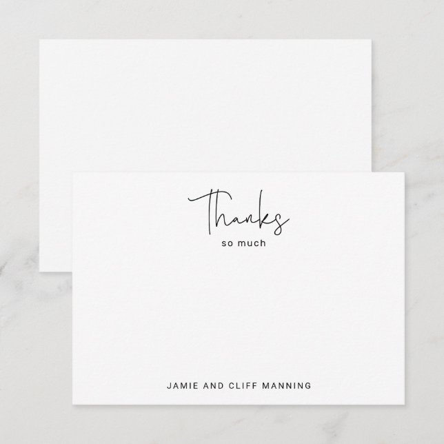 Carte De Correspondance Écriture manuscrite Merci beaucoup Noir Blanc (Devant / Derrière)