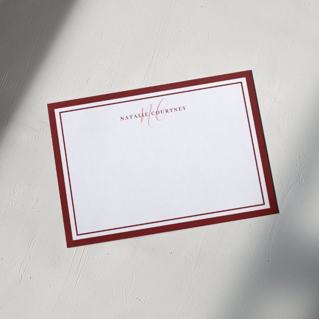 Carte De Correspondance Écriture Monogramme Deux Bordures Élégant Minimali (Créateur téléchargé)