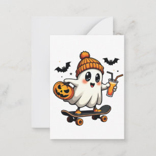 Carte De Correspondance Éffrayant Halloween Patinage Citrouille Fantôme ép