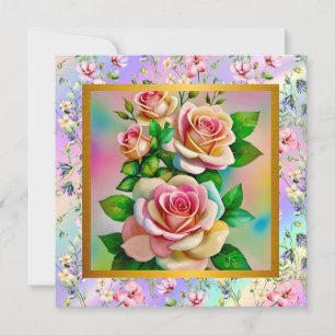 Carte De Correspondance Élégance Roses roses et jaunes aquarelle pastel