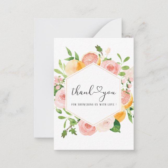 Carte De Correspondance Elégant Aquarelle Citrus rose Fleurs Merci (Devant)