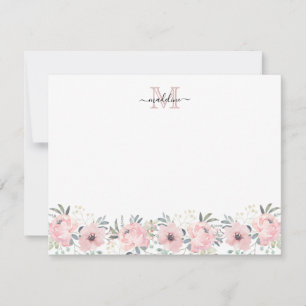 Carte De Correspondance Elégant aquarelle Floral Blush Pink Monogramme