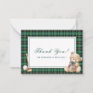 Carte De Correspondance Elégant Aquarelle Vintage Plaid peler ours preppy