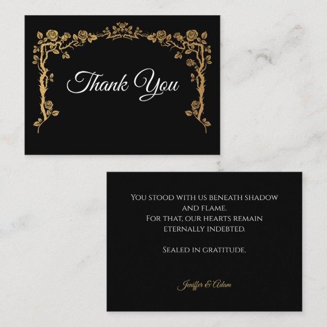 Carte De Correspondance Elegant black and gold Gothic wedding Thank You (Devant / Derrière)