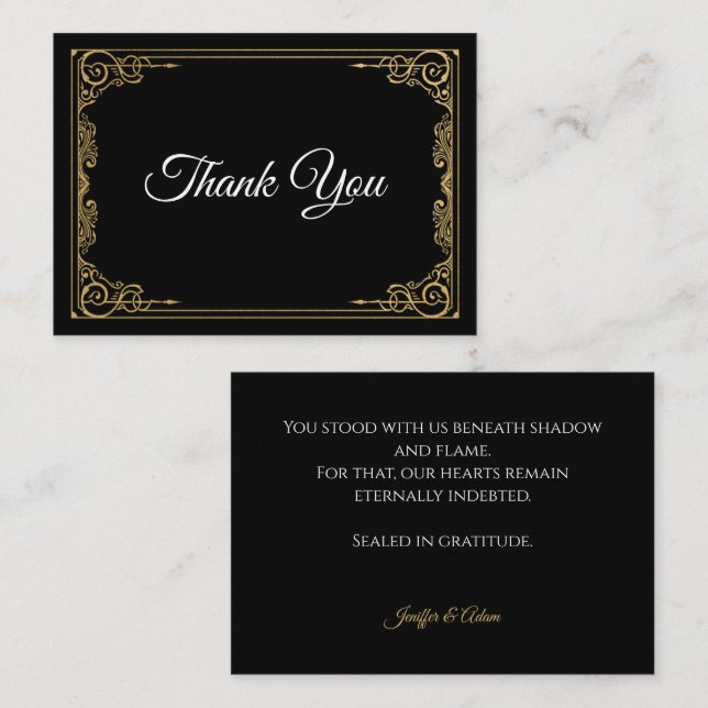 Carte De Correspondance Elegant black and gold Gothic wedding Thank You (Devant / Derrière)