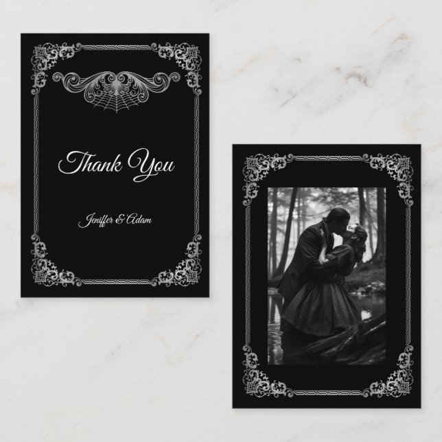 Carte De Correspondance Elegant black and white Gothic  wedding (Devant / Derrière)