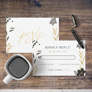 Carte De Correspondance Elégant Black Gold Floral Mariage élégant RSVP