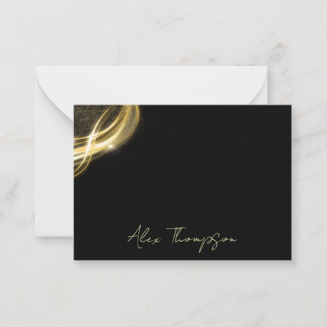 Carte De Correspondance  Elegant Black & Gold Personalized Note Card (Devant)