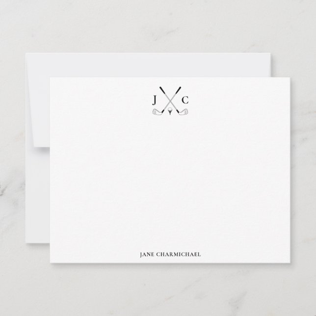 Carte De Correspondance Elegant Black Golf Monogram Flat Note Card (Devant)