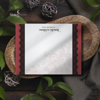 Carte De Correspondance Elegant Black Lace and Deep Red Notecard
