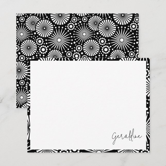 Carte De Correspondance Elegant Black White Geometric Starburst Name  (Devant / Derrière)