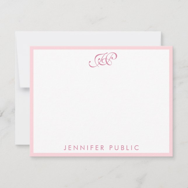 Carte De Correspondance Élégant Blush Rose Calligraphié Monogramme de scri (Devant)