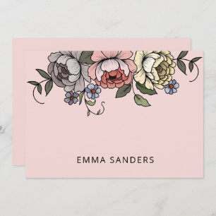 Carte De Correspondance Élégant Boho Botanical Florals rose Personnalisé